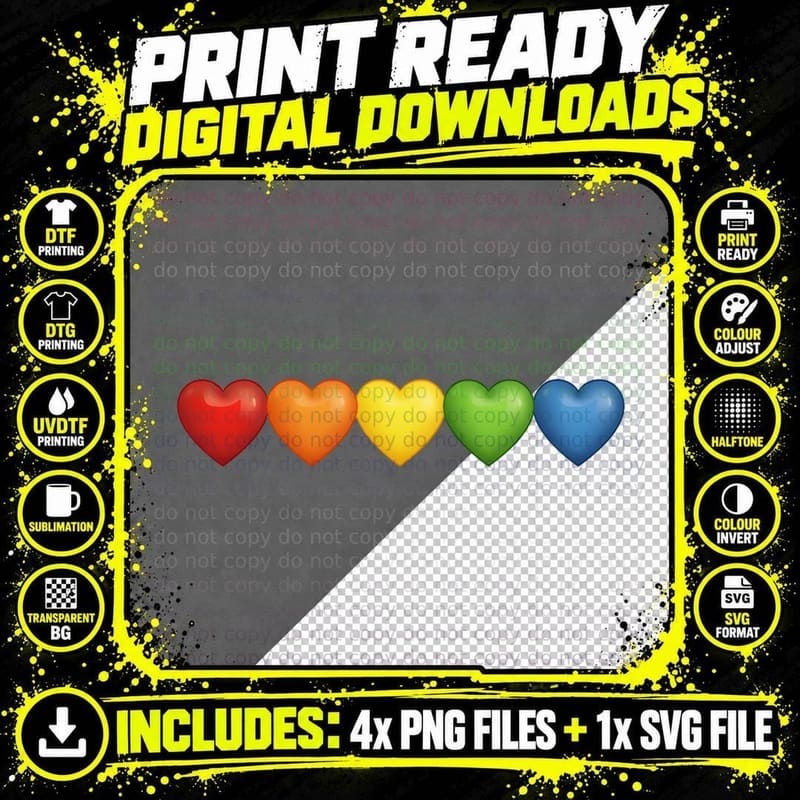 Rainbow Hearts Minimalist Aesthetic LGBTQ+ Love Gradient Png SVG Digital Bundle