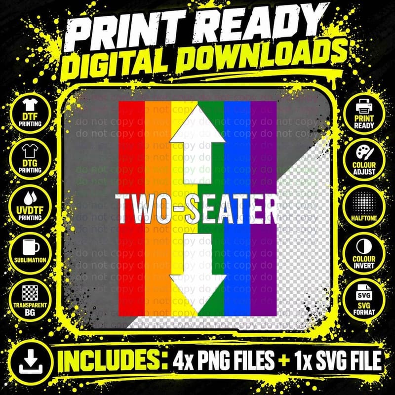 Two Seater Shirt Rainbow LGBTQ Two-Seater Shirt 2 Seater Png SVG Digital Bundle