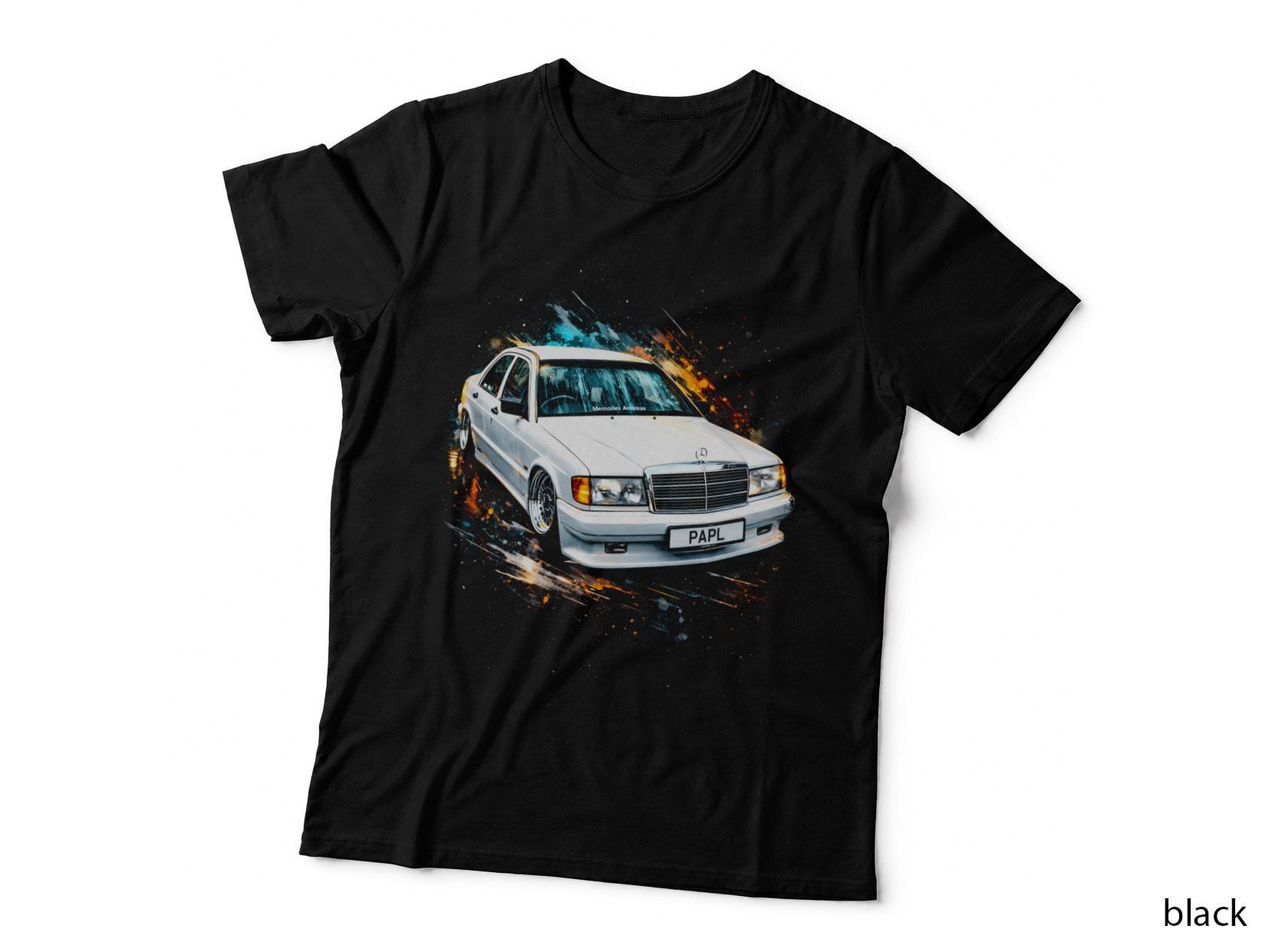 190E T-Shirt, Halftone Sports Car Graphic Tee, Retro Euro Sedan Shirt