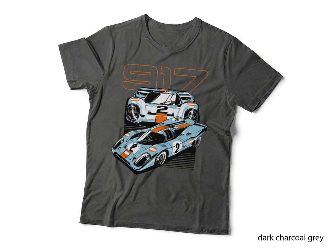 917 Classic Racing Cars Orange Blue Stripes T-Shirt
