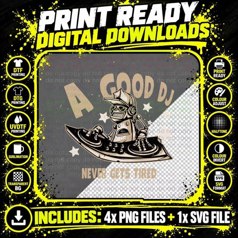 A Good DJ a Never Gets Tired Skull Turntable Music Retro Png SVG Digital Bundle