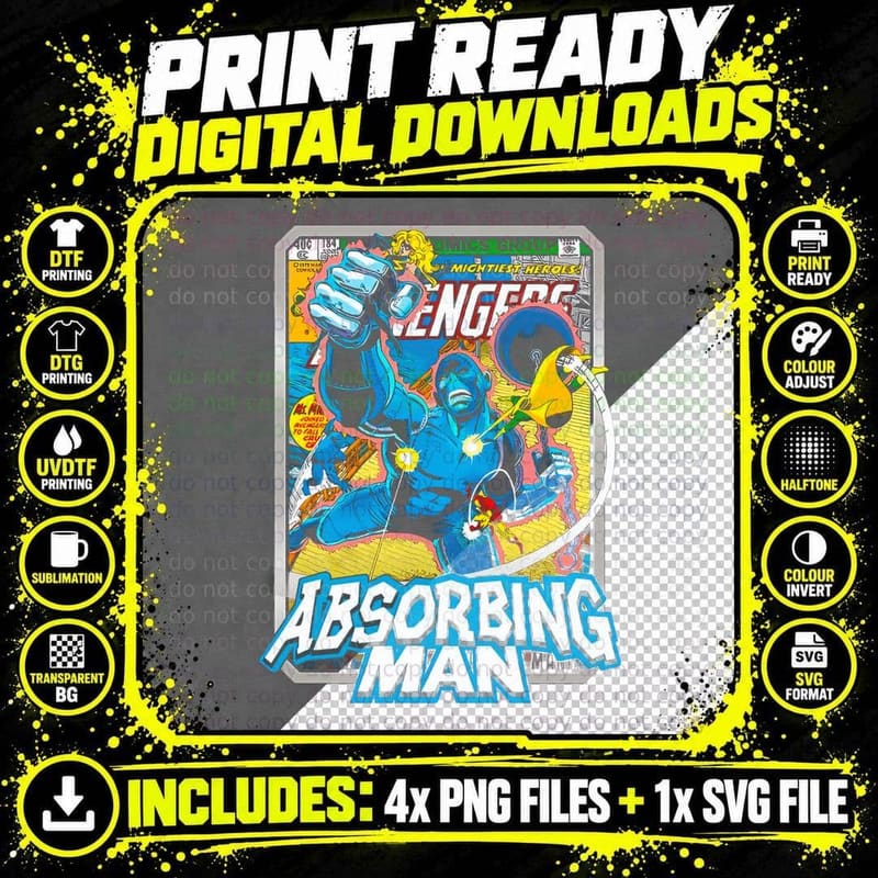 Absorbing Man Avengers Mighty Comic Group Yellow Classic Png SVG Digital Bundle