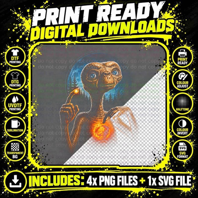 Alien Creature Halftone T-Shirt, Sci-Fi Extraterrestrial Png SVG Digital Bundle