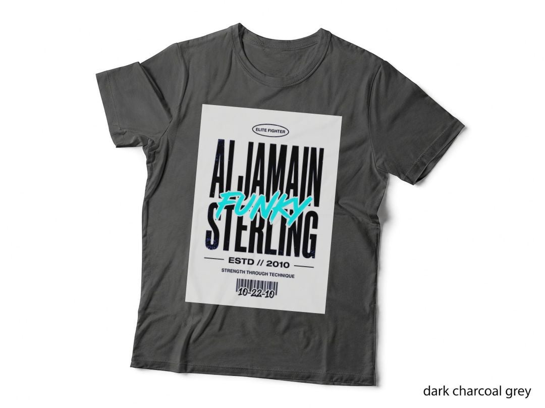 Aljamain Sterling Funky Black Background Bold Distressed White T-Shirt