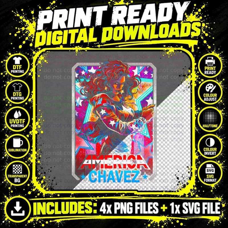 America Chavez Retro Colorful Stars Character T-Shirt Png SVG Digital Bundle