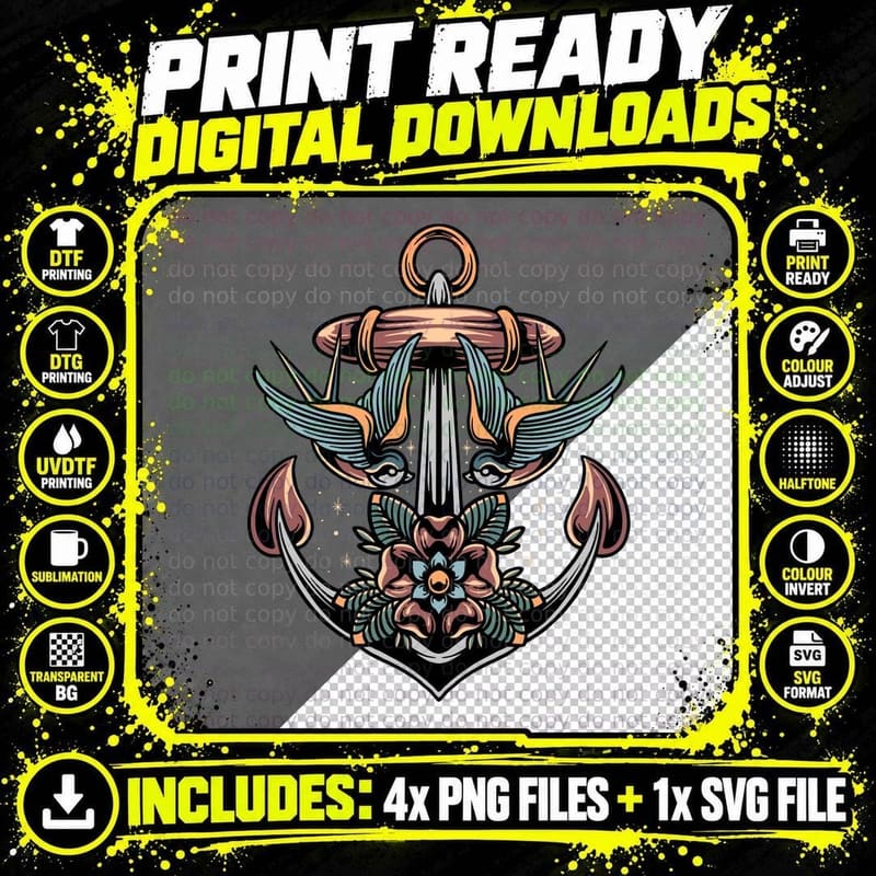 Anchor Wings Nautical Retro Vintage T-Shirt Png SVG Digital Bundle