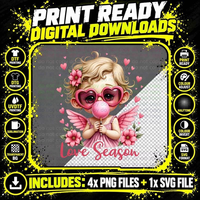 Angel Cherub Love Season Vintage Wings Heart Glasses Png SVG Digital Bundle