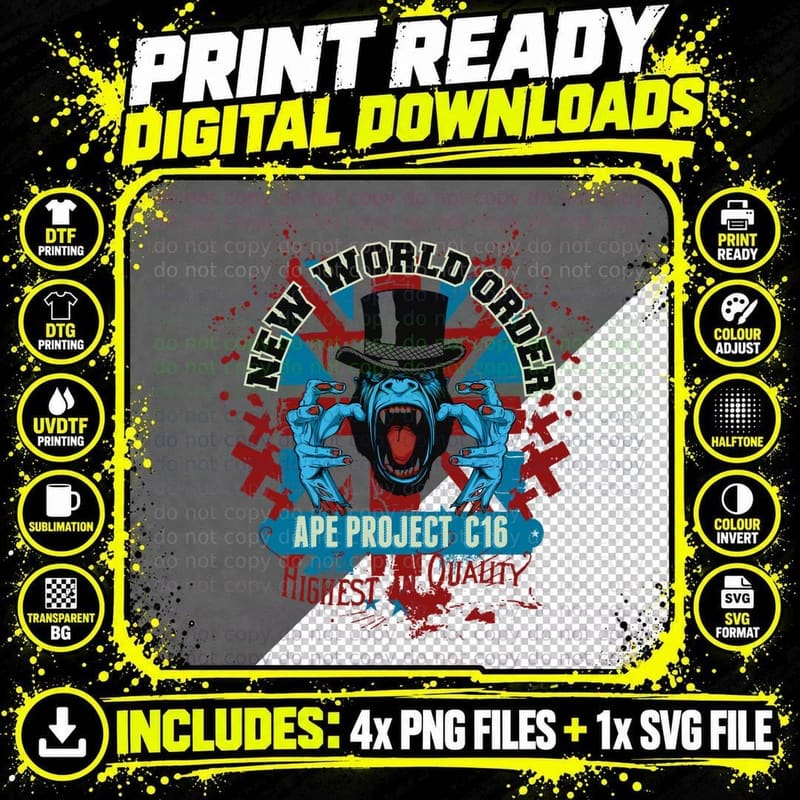 Ape Project C16 New World Order Highest Quality Monkey Png SVG Digital Bundle