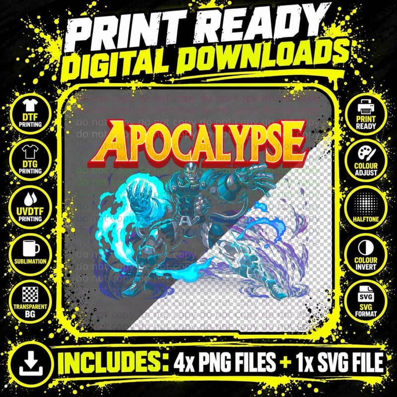 Apocalypse Blue Cyan Robotic Character Distressed Png SVG Digital Bundle