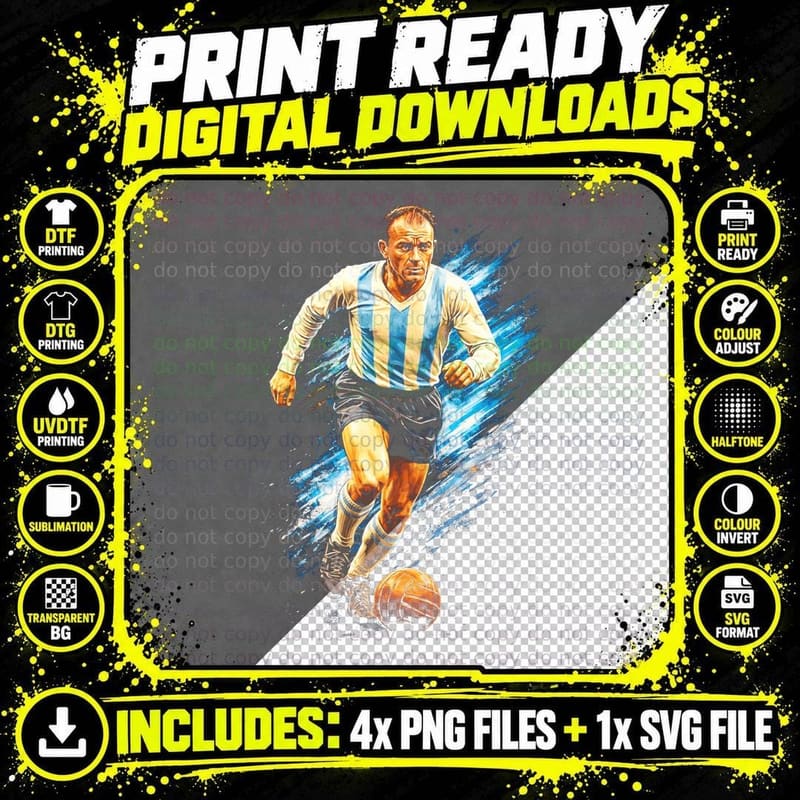 Argentina Footballer Retro Kit Vintage Blue Splatter Png SVG Digital Bundle