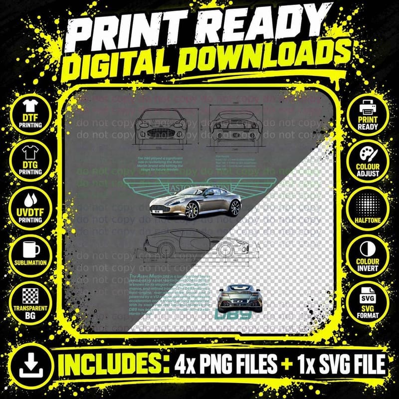 Aston Martin Winged Sports Car Classic British Elegance Png SVG Digital Bundle