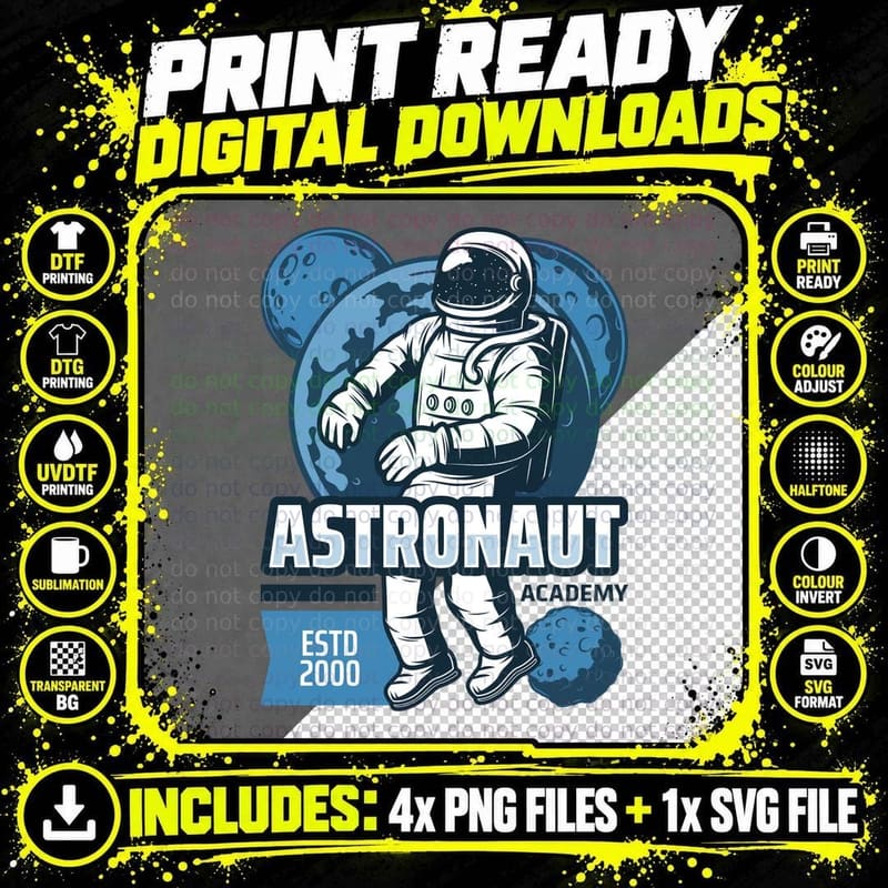 Astronaut Academy Estd 2000 Space Blue Moon Vintage Png SVG Digital Bundle