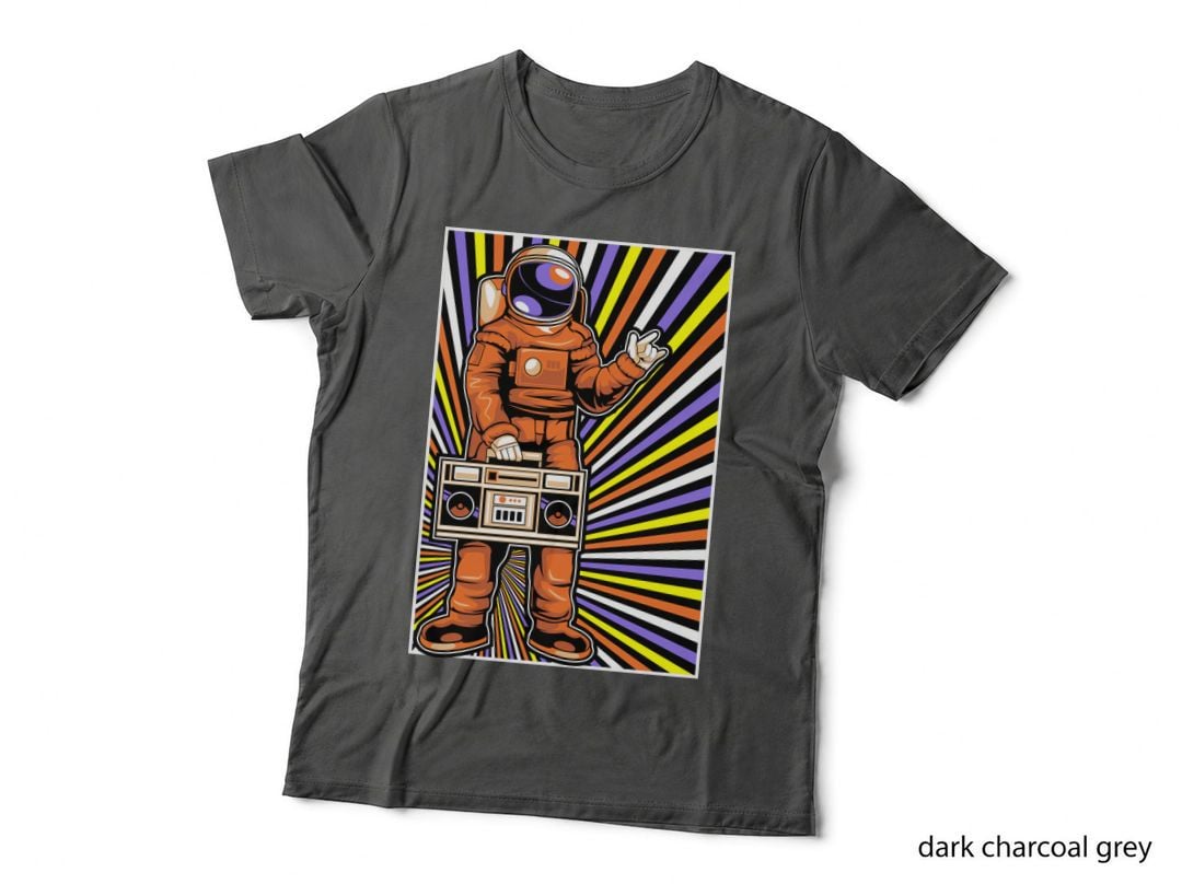Astronaut Boombox in Orange Suit with Retro 80s T-Shirt
