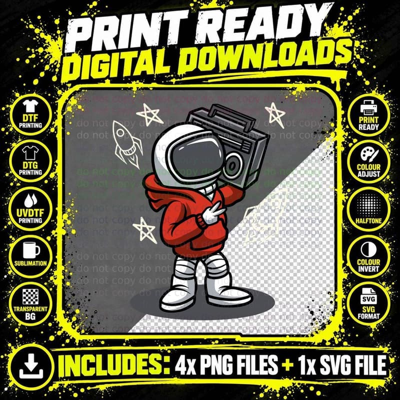 Astronaut Camera Space Retro Orange T-Shirt Png SVG Digital Bundle
