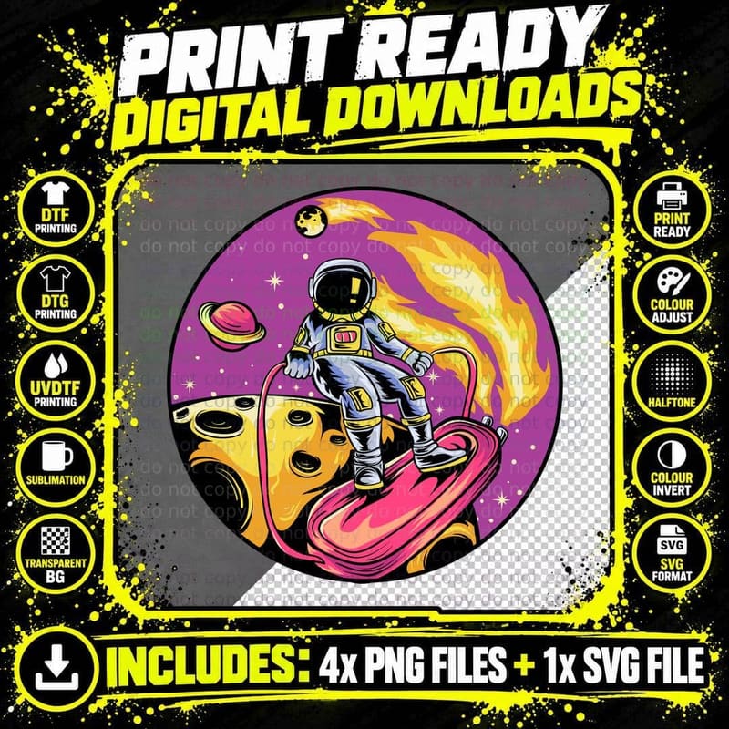 Astronaut Planet Colorful Retro Space Y2k T-Shirt Png SVG Digital Bundle
