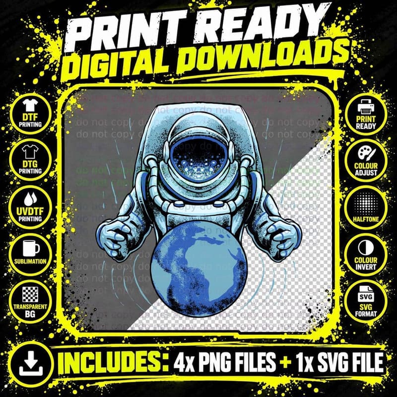 Astronaut Planet Space Earth Retro Cosmic T-Shirt Png SVG Digital Bundle