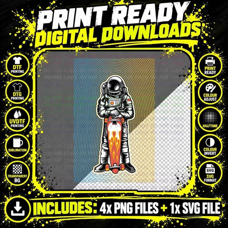 Astronaut Rocket on Flaming Retro Wave Gradient T-Shirt Png SVG Digital Bundle