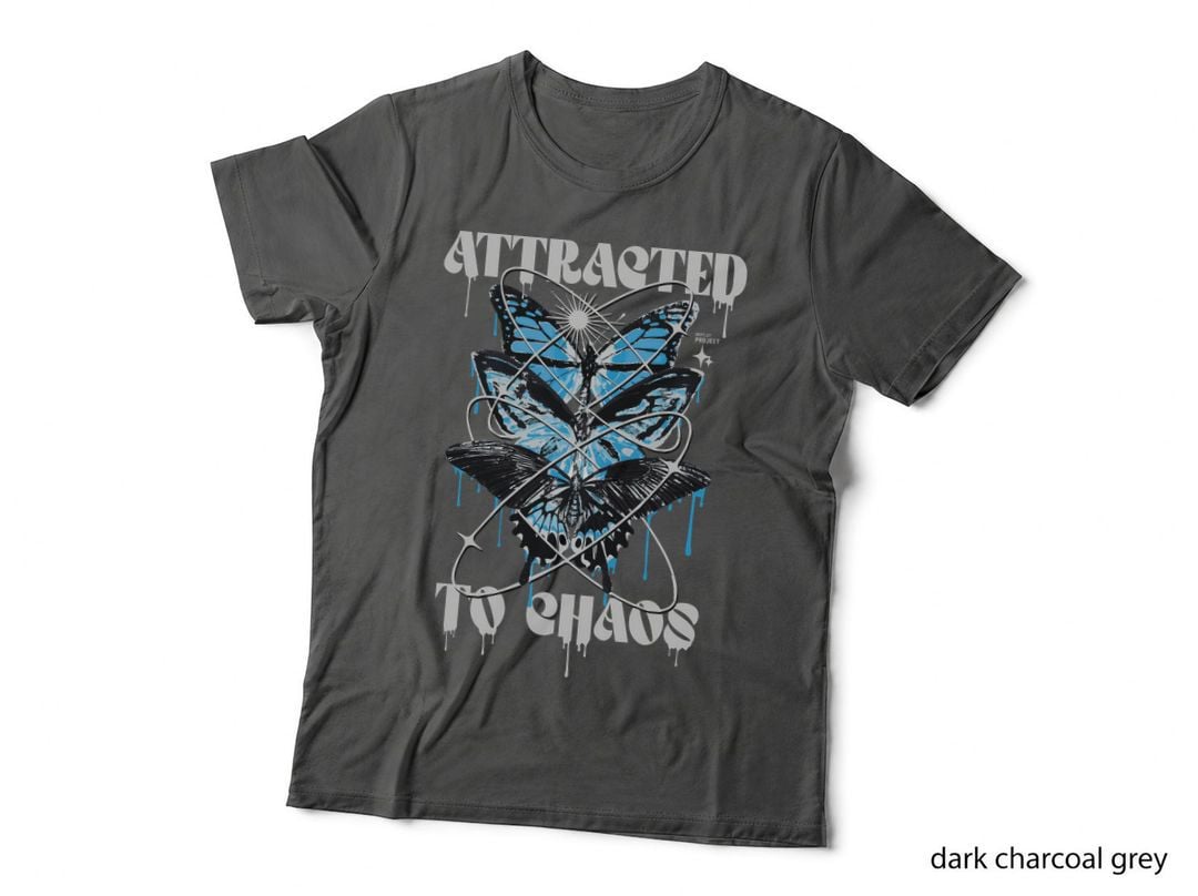 Attracted in Chaos White Blue Distressed Butterflies T-Shirt