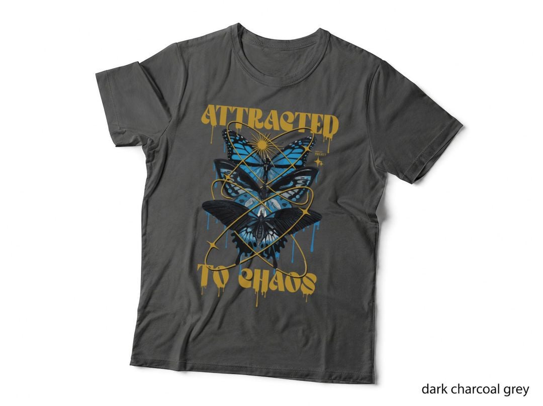 Attracted to Chaos Orange Yellow Distressed Butterflies T-Shirt