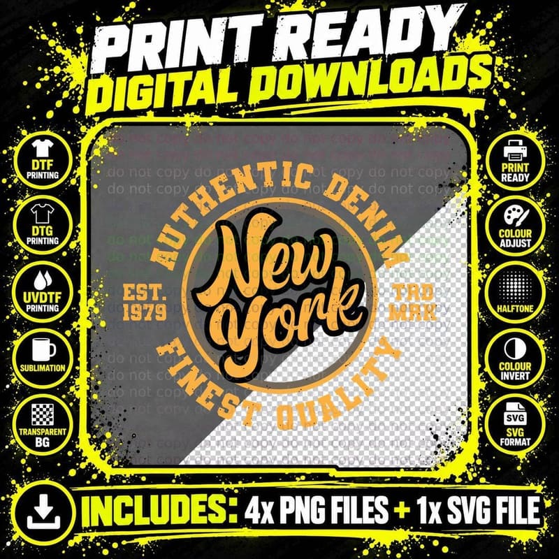 Authentic Denim New York Est 1979 Finest Quality Trd Mrk Png SVG Digital Bundle