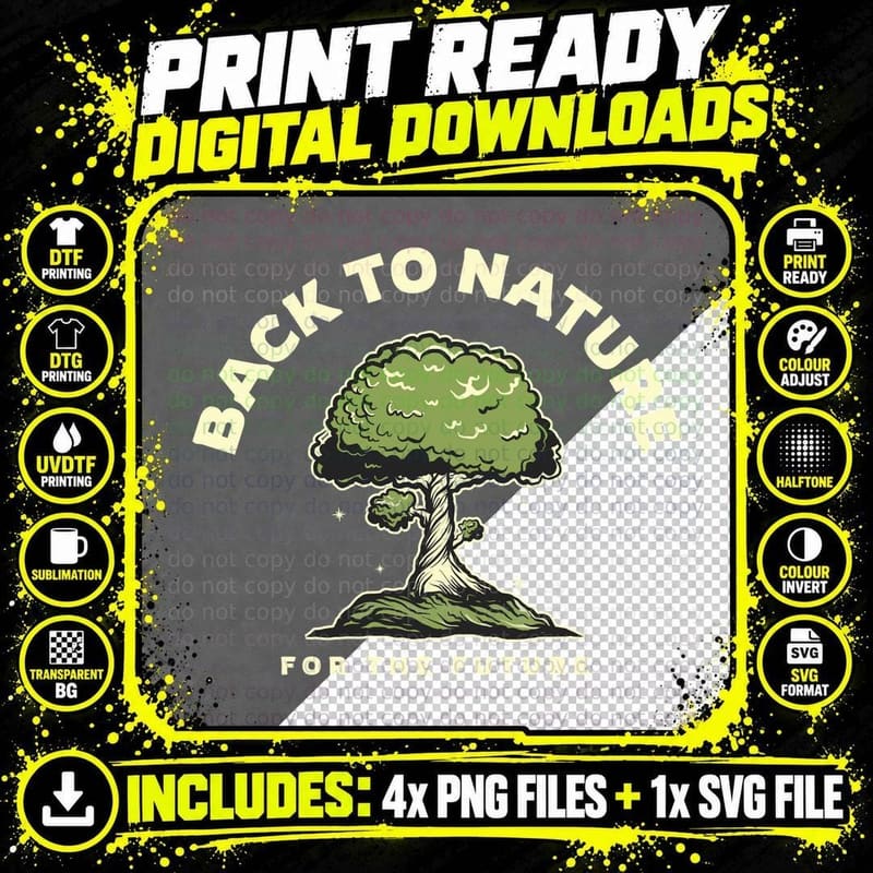 Back to Nature to for the Future Tree Green Vintage Png SVG Digital Bundle