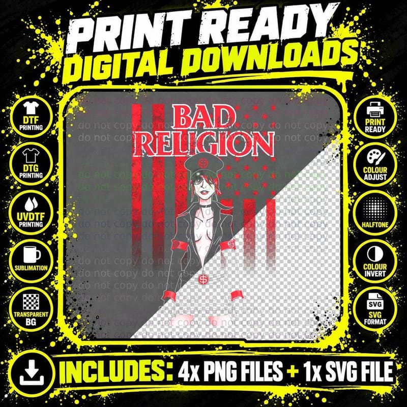 Bad Religion Girl Figure Distressed Portrait T-Shirt Png SVG Digital Bundle