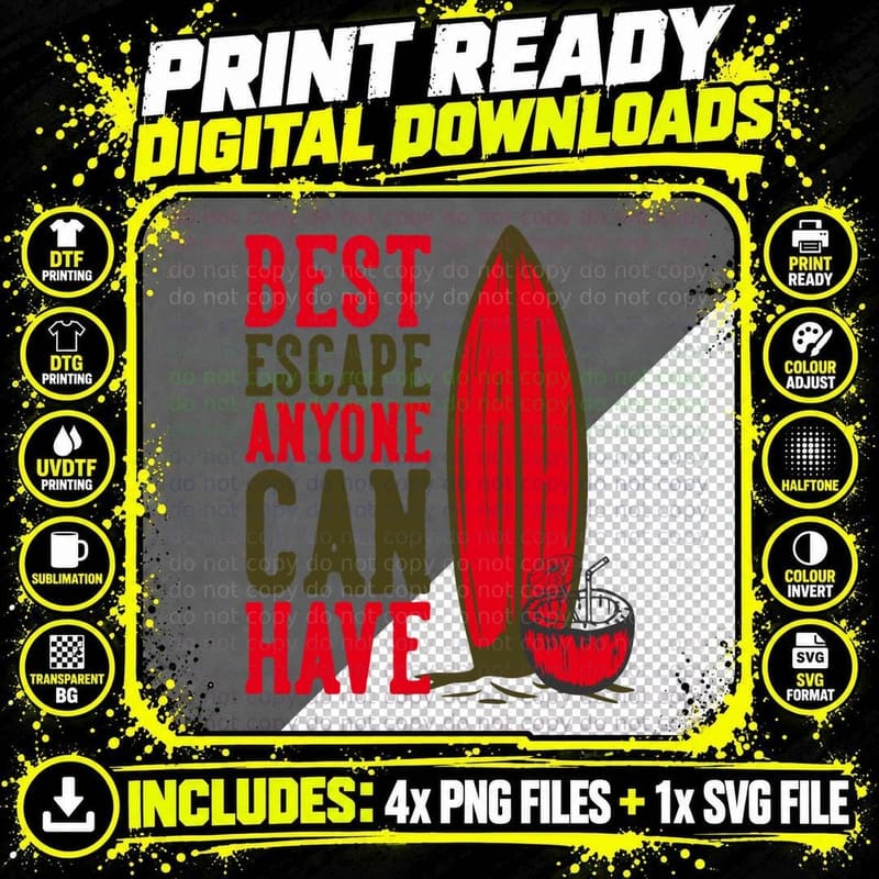 Beach Escape Best Anyone Can Have Red Surfboard Png SVG Digital Bundle