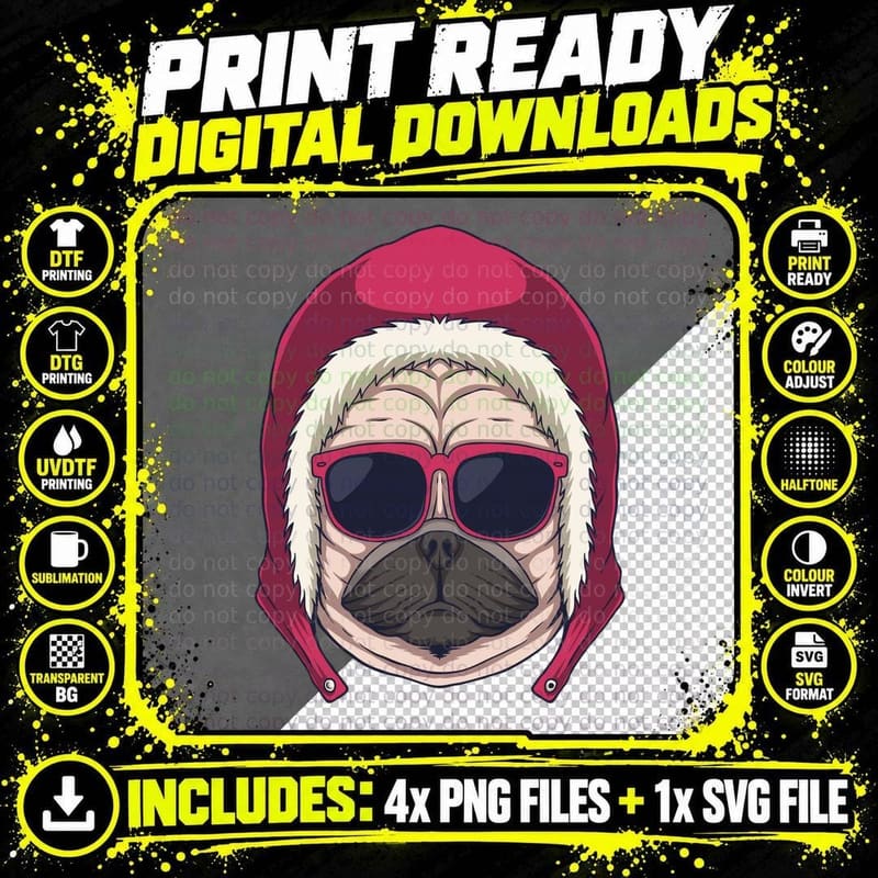 Bearded Man Old Winter Beard Sunglasses Vintage Hipster Png SVG Digital Bundle