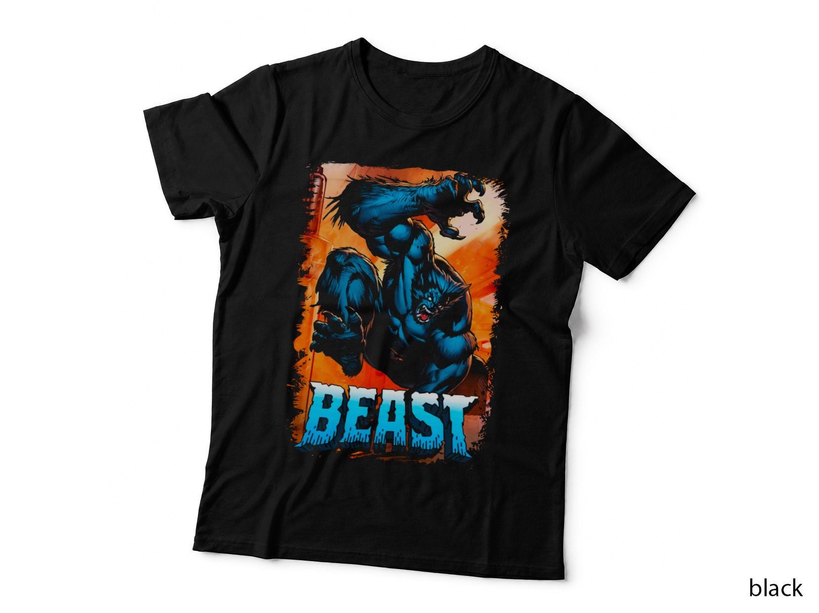 Beast Halftone Blue Orange Distressed Feral Creature Animal T-Shirt