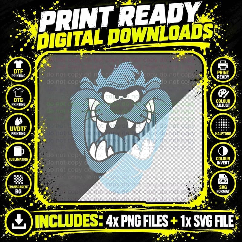 Beast Head Blue Striped Retro Linework T-Shirt Png SVG Digital Bundle
