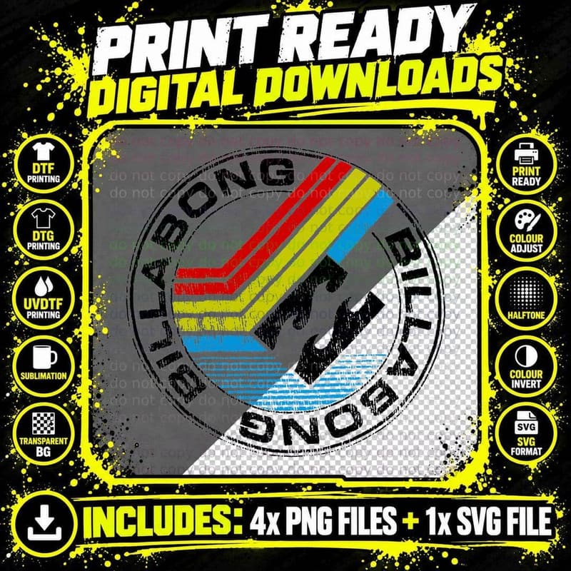 Billabong Circular Multicolor Splatter Distressed T-Shirt Png SVG Digital Bundle