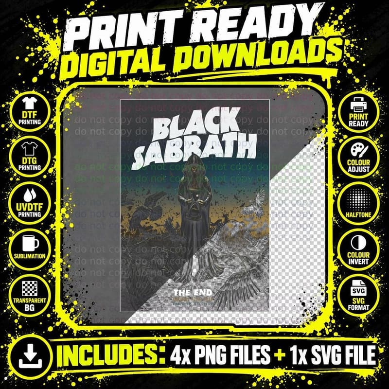 Black Sabbath the End Demon Figure Cemetery Halftone Png SVG Digital Bundle