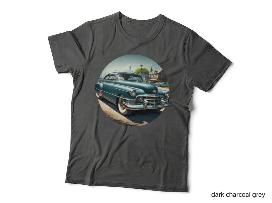 Blue Car Small Town 1950s in Americana Vintage Storefronts Nostalgic T-Shirt