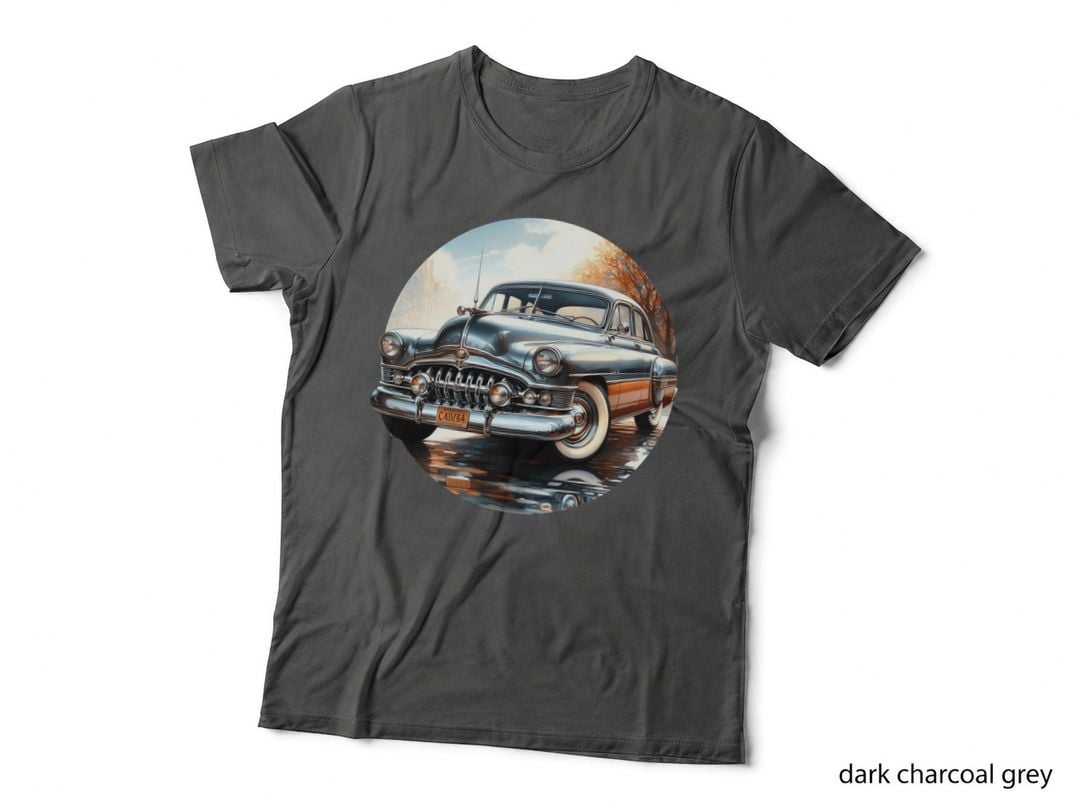 Blue Vintage Car Classic Dark 1950s Sedan Chrome Details Automotive T-Shirt