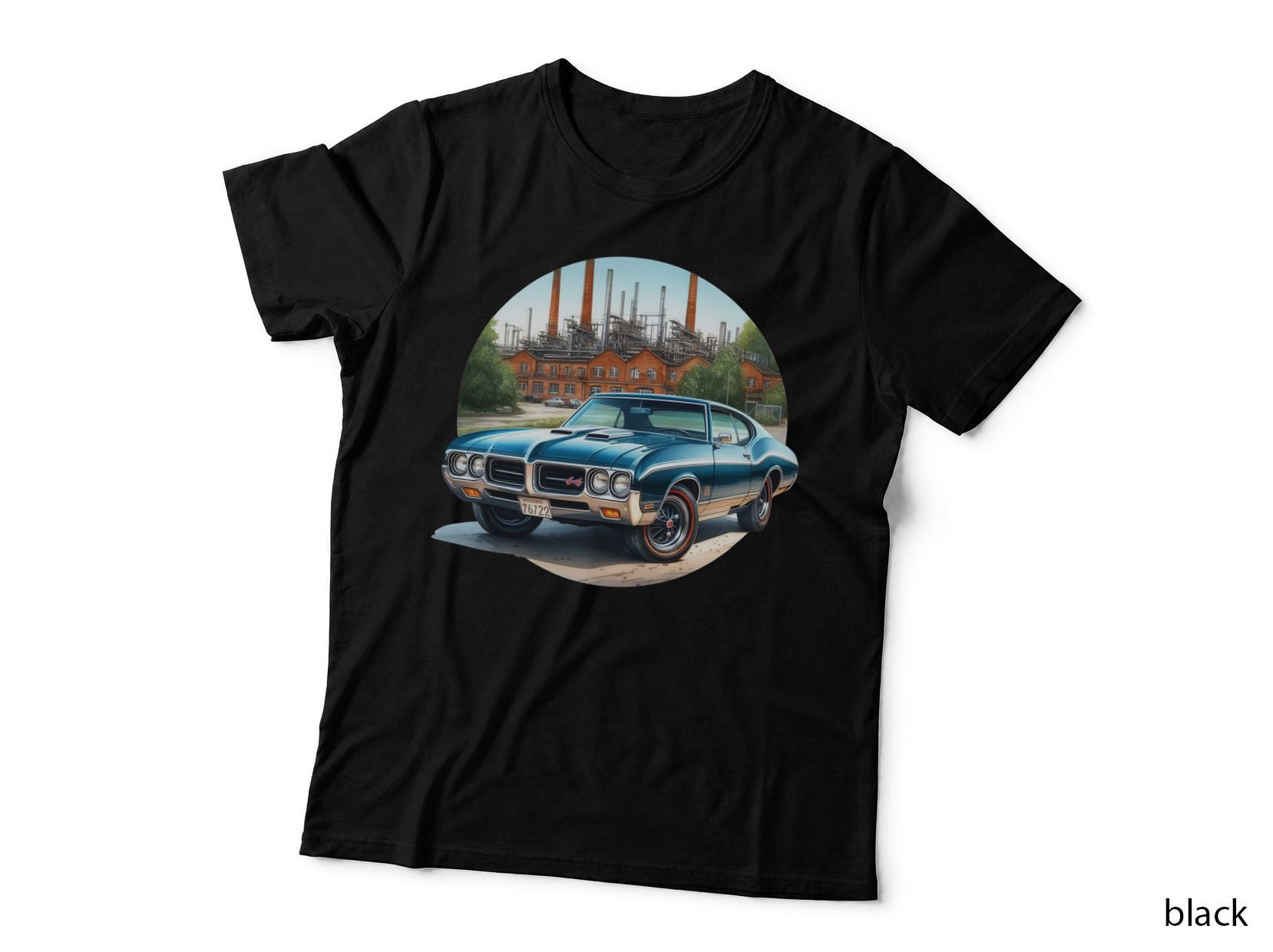 Blue Vintage Car Factory Industrial T-Shirt
