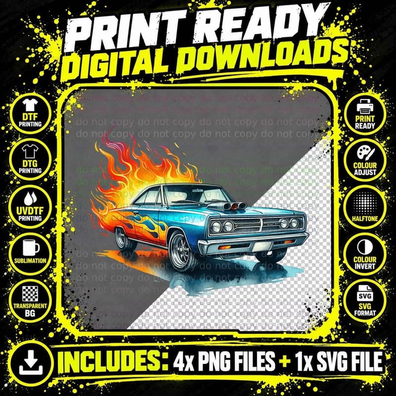 Bmw Racing Car Blue Classic Drag Flames Custom T-Shirt Png SVG Digital Bundle