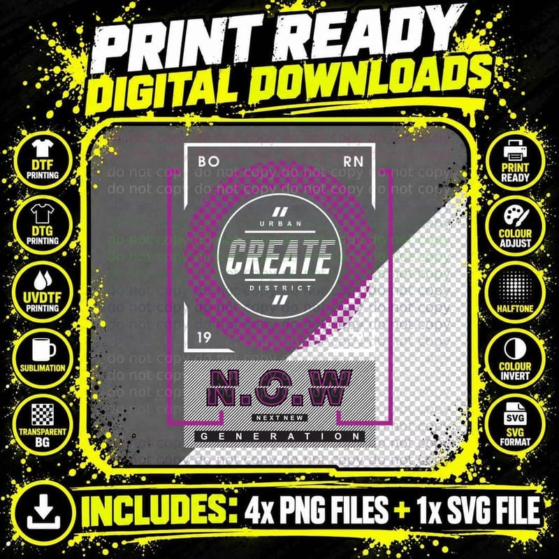 Born Urban Create District 1978 N.o.w General Circular Png SVG Digital Bundle