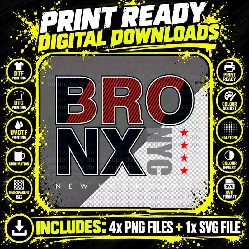 Bronx New York City Streetwear Geometric Red Distressed Png SVG Digital Bundle