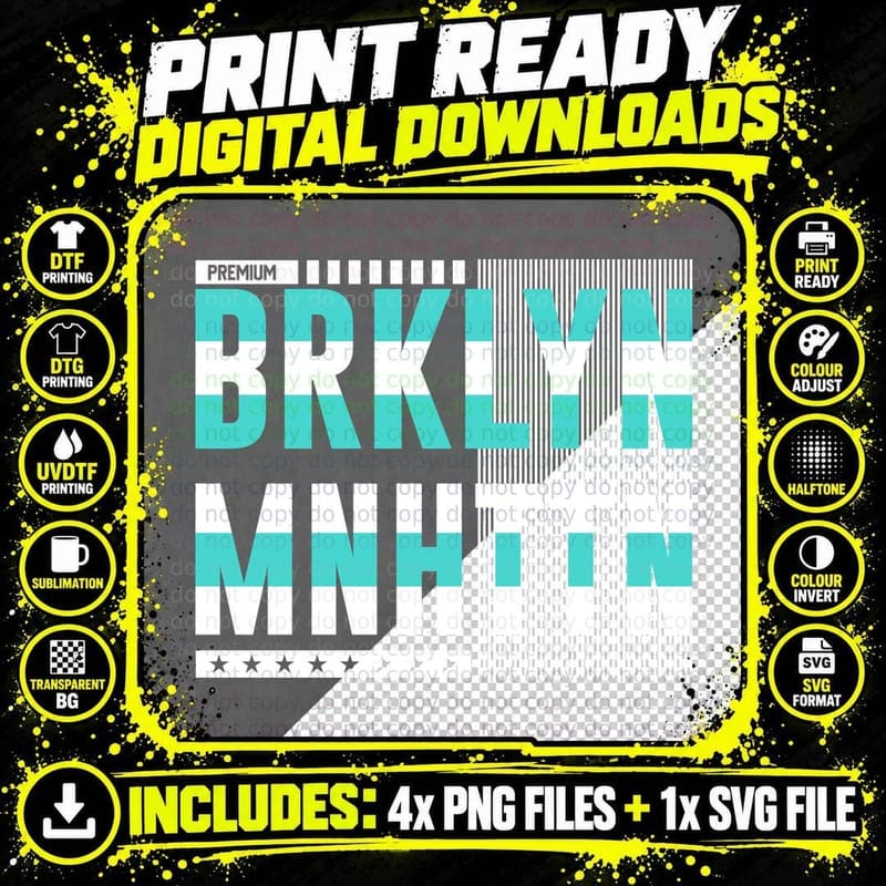Brooklyn Distressed Cyan White Striped Pattern Vintage Png SVG Digital Bundle