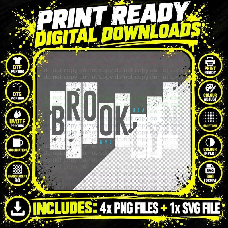 Brooklyn Distressed White Geometric Urban Pattern T-Shirt Png SVG Digital Bundle