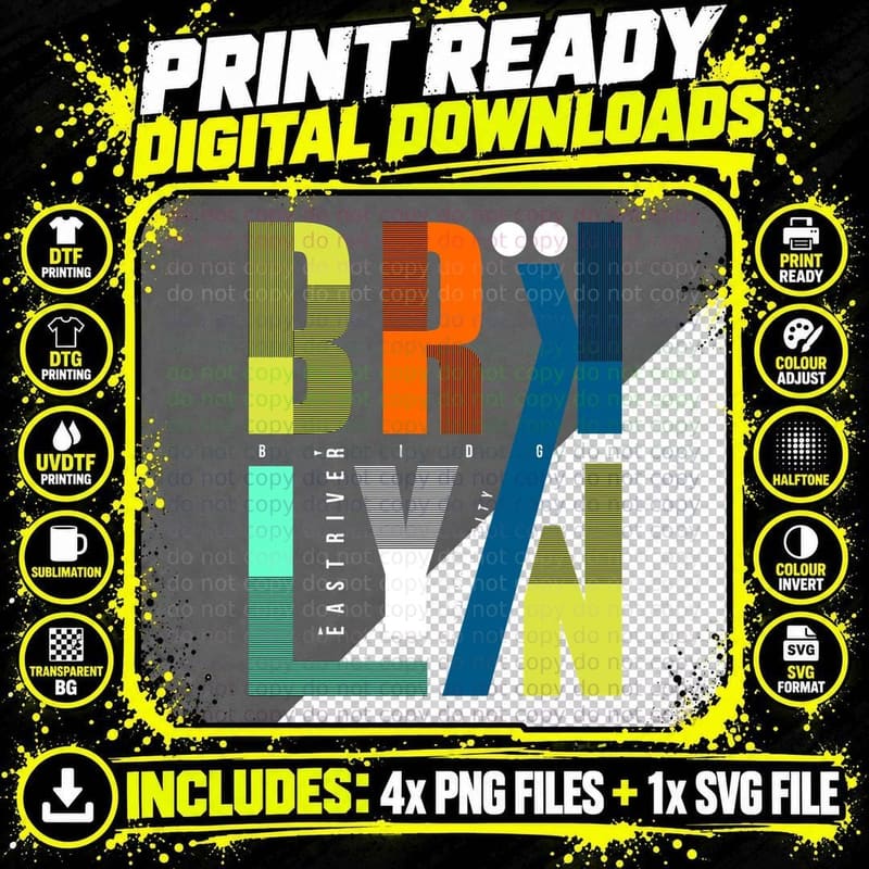 Brooklyn Esteem Vertical Striped Letters Multicolor Png SVG Digital Bundle