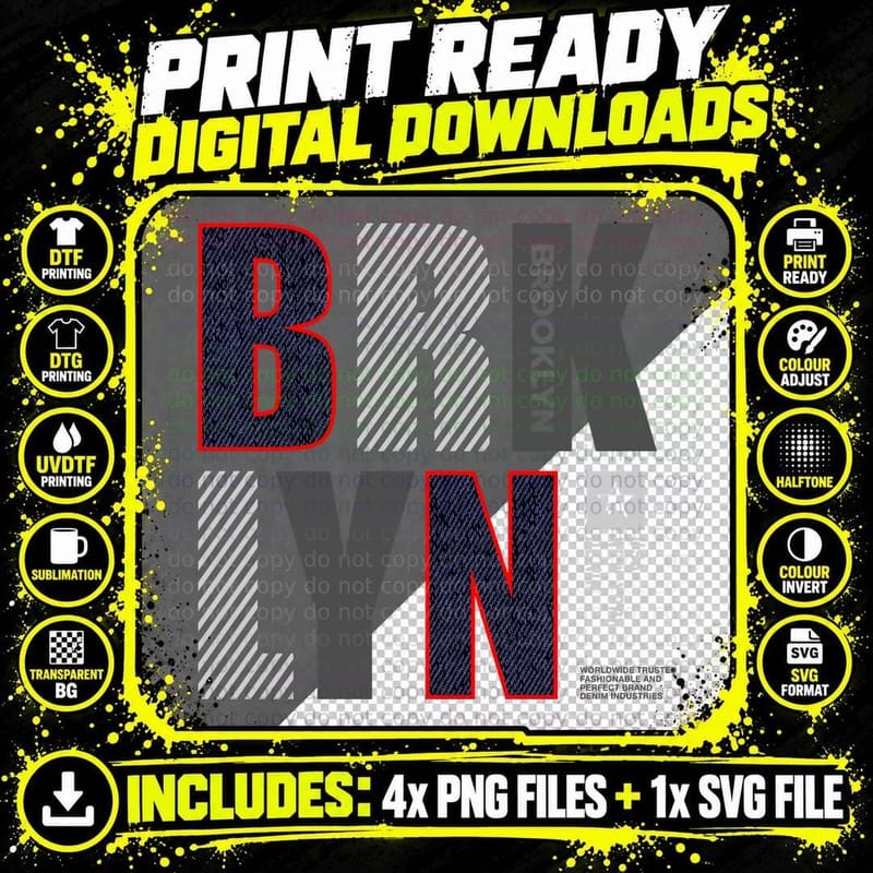 Brooklyn Geometric Brk New York Streetwear Retro Blue Png SVG Digital Bundle