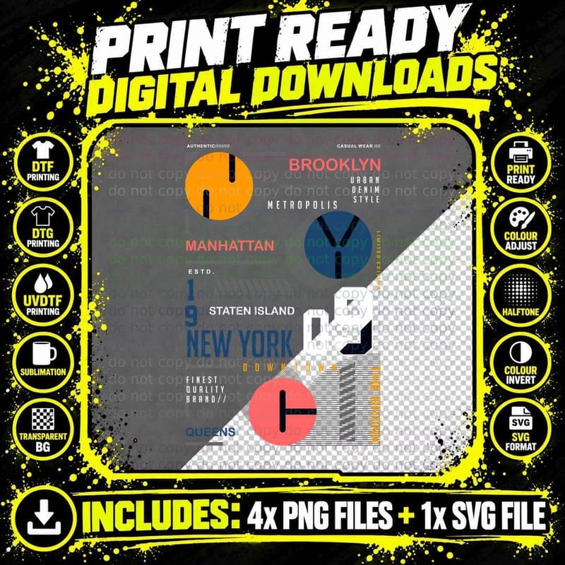 Brooklyn Manhattan Style Authentic Casual Wear Png SVG Digital Bundle