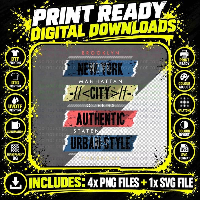 Brooklyn Nesince City Manhattan Queens Distressed Urban Png SVG Digital Bundle
