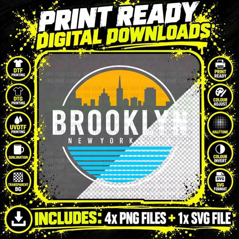 Brooklyn Nyc Badge New York City Cityscape Sunset Png SVG Digital Bundle