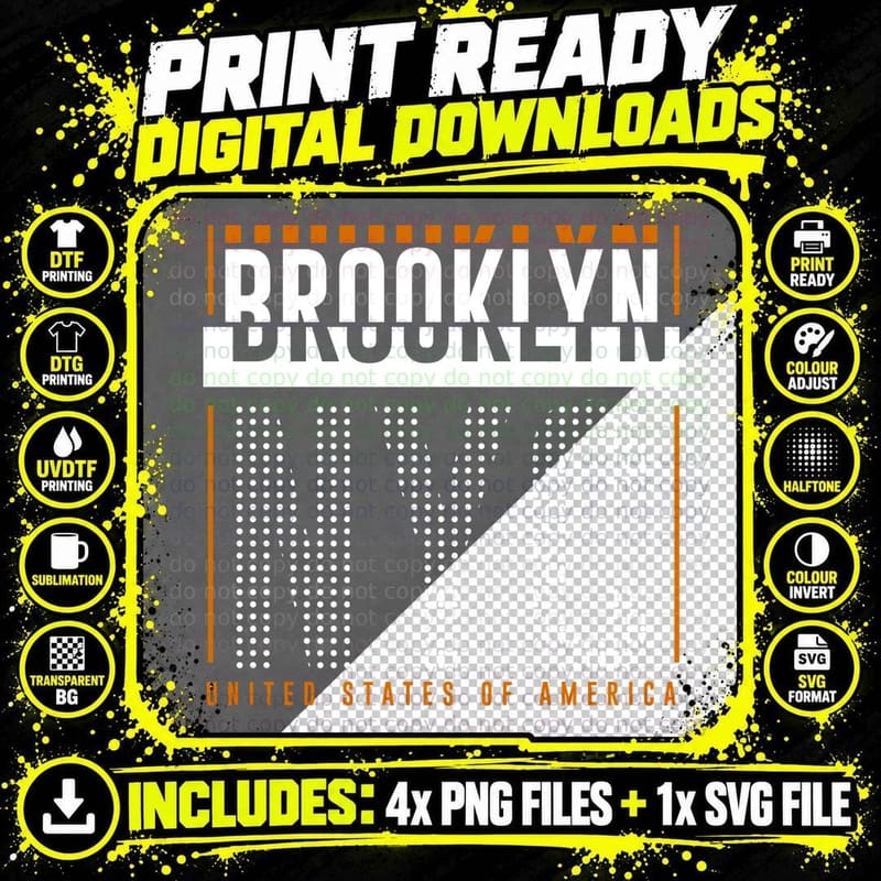 Brooklyn Nyc Distressed Dotted Font Vintage T-Shirt Png SVG Digital Bundle