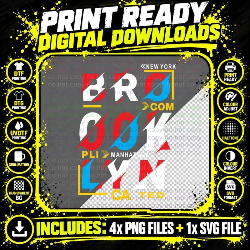 Brooklyn Nyc New York Com Manhattan Urban Text Geometric Png SVG Digital Bundle