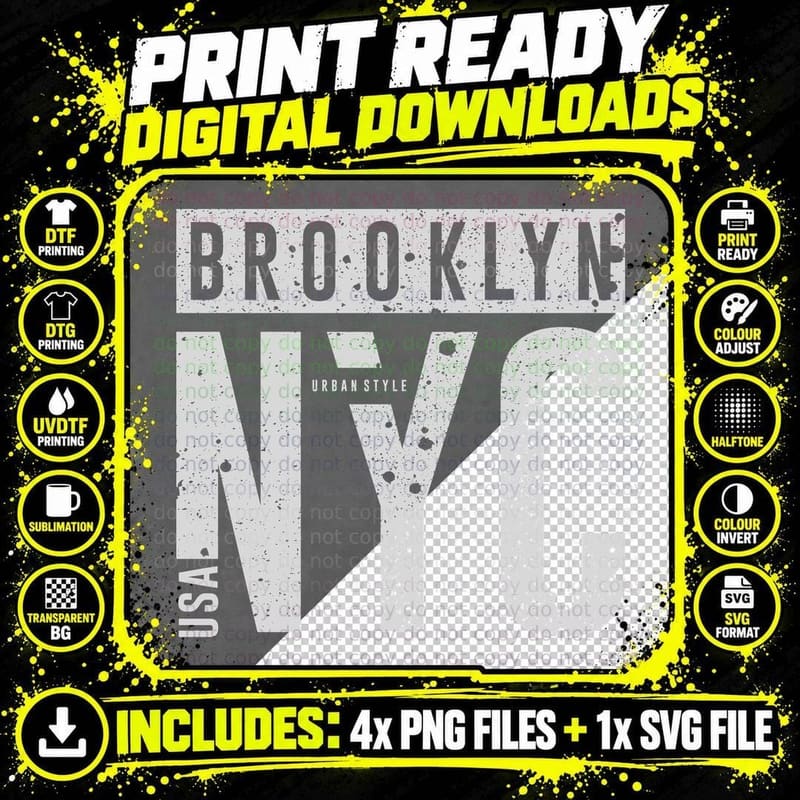 Brooklyn Nyc Urban Style Distressed Grey White Png SVG Digital Bundle