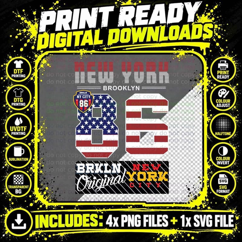 Brooklyn Original New York 86 Striped Numbers Urban Png SVG Digital Bundle