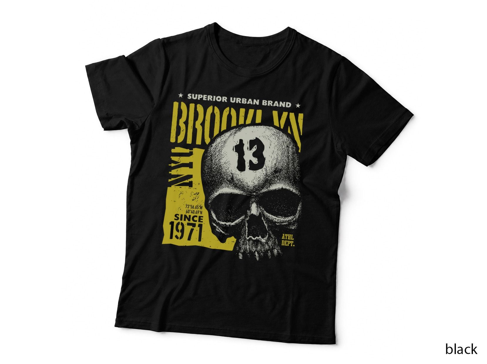 Brooklyn Since 1971 Skull Ball Billiard 13 Yellow Vintage T-Shirt